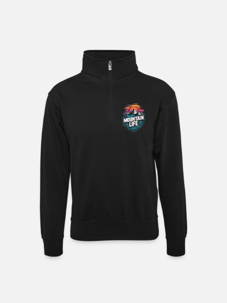 Energetic Mountains and Sunset - Unisex sweater with zip collar - black