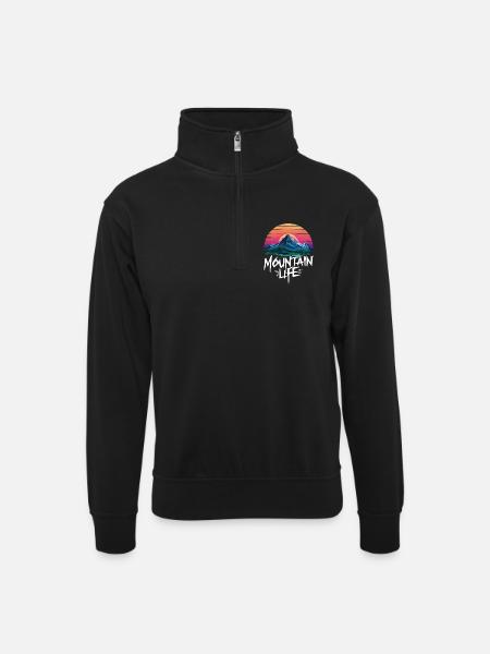 Oriental Sunset at Mountain - Unisex sweater with zip collar - black