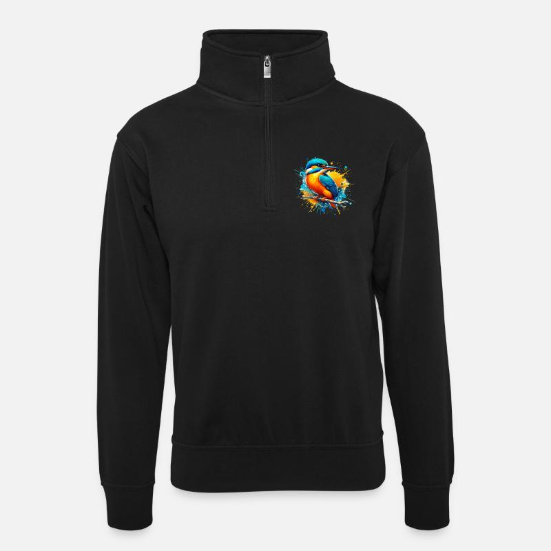 Martin-pêcheur - Sweat col montant zippé unisexe - noir