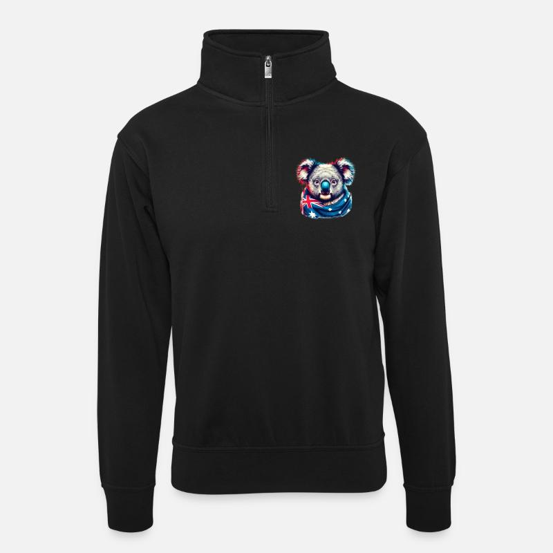 Koala - Unisex Pullover mit Zip-Kragen - Schwarz