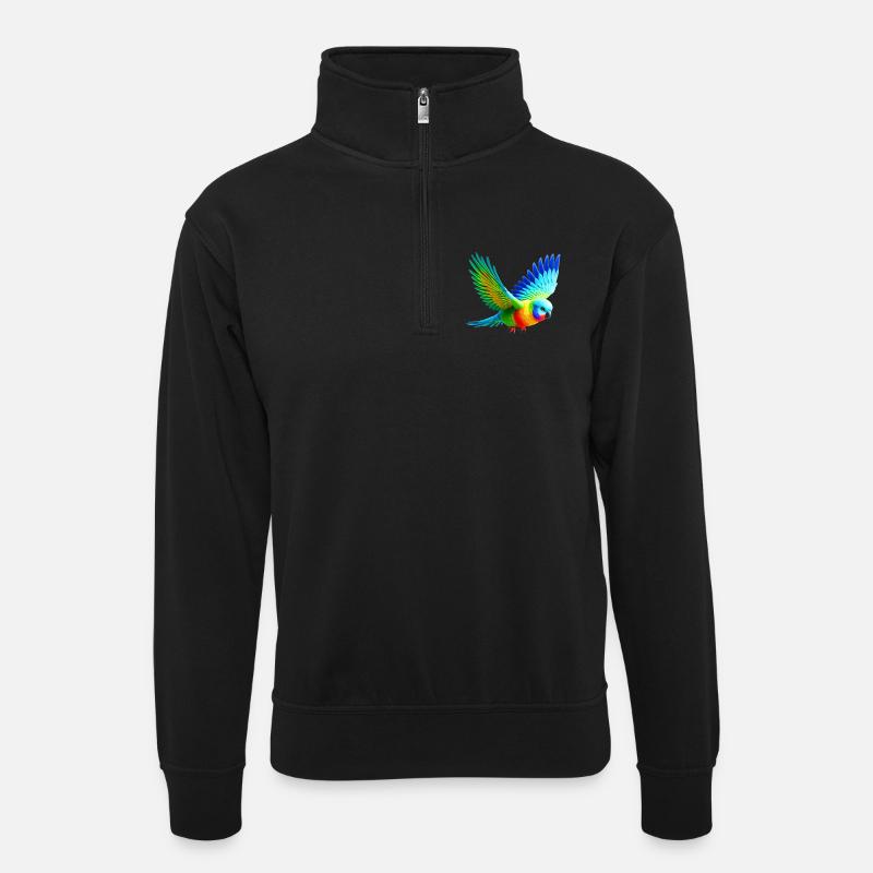 Regenbogensittich (03) - Unisex Pullover mit Zip-Kragen - Schwarz