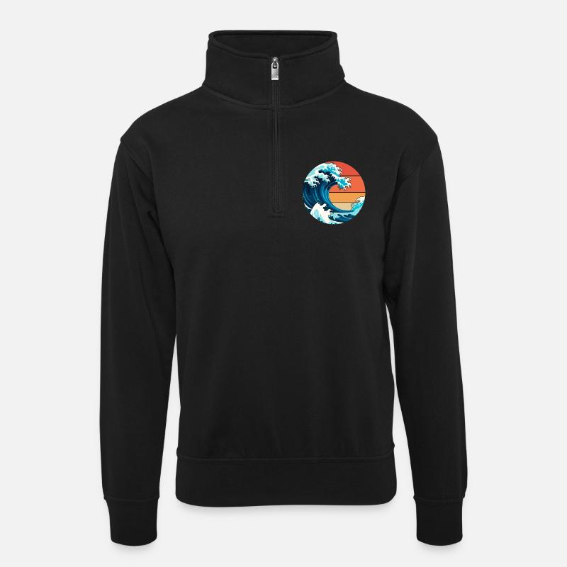Japanische Welle - Unisex Pullover mit Zip-Kragen - Schwarz