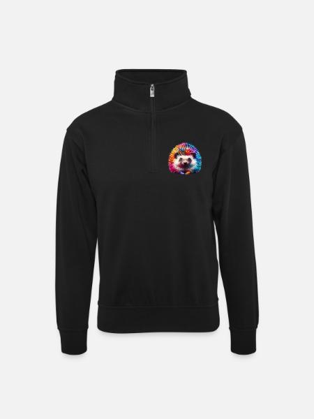 Igel - Unisex Pullover mit Zip-Kragen - Schwarz