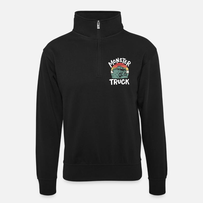 Monster Truck - Unisex Pullover mit Zip-Kragen - Schwarz
