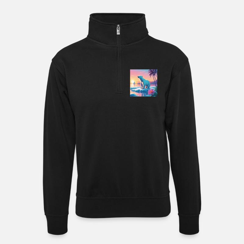 Eisbär im Urlaub - Unisex Pullover mit Zip-Kragen - Schwarz