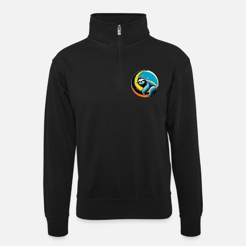 Sloth sleeps on the Moon - Unisex sweater with zip collar - black