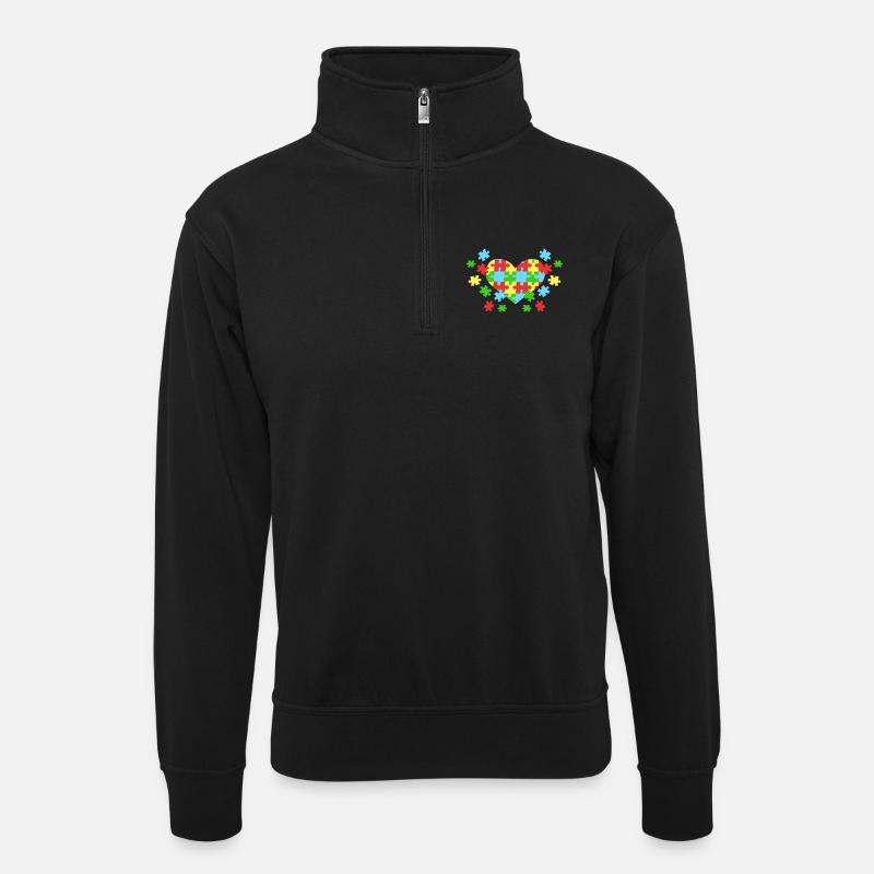 Autismus Puzzleteile Herz - Unisex Pullover mit Zip-Kragen - Schwarz
