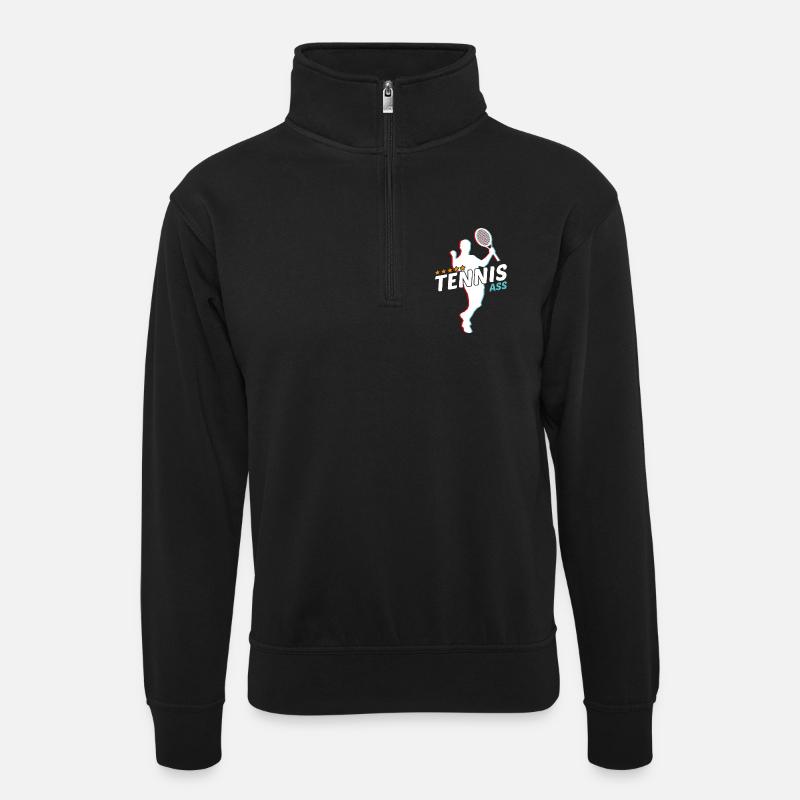 Tennis - Unisex Pullover mit Zip-Kragen - Schwarz