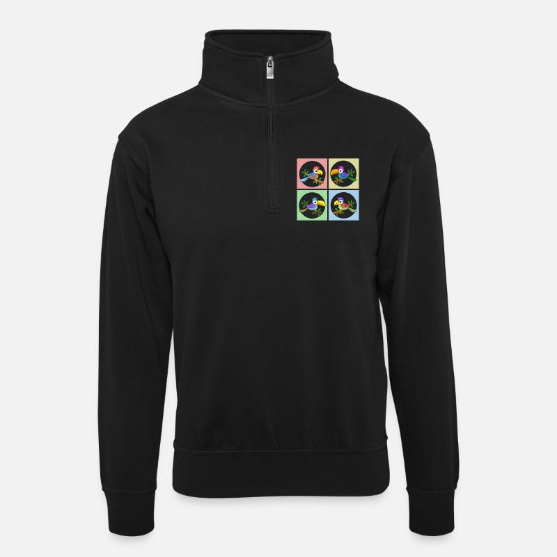 Bunte Papageien in Farbanimation - Unisex Pullover mit Zip-Kragen - Schwarz
