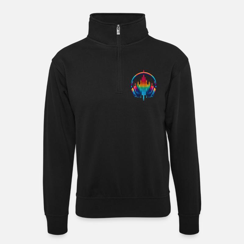 Lebendiger Klang Kopfhörer Regenbogen - Unisex Pullover mit Zip-Kragen - Schwarz