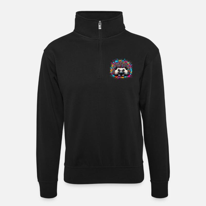 Hedgehog - Unisex sweater with zip collar - black