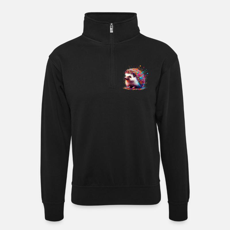 Igel - Unisex Pullover mit Zip-Kragen - Schwarz