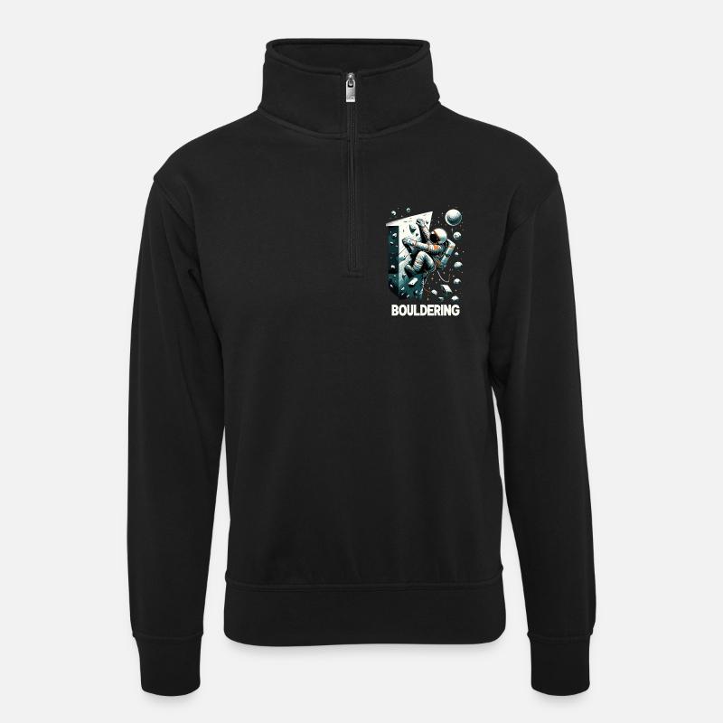 Bouldern Astronaut Raumfahrer Geschenk - Unisex Pullover mit Zip-Kragen - Schwarz