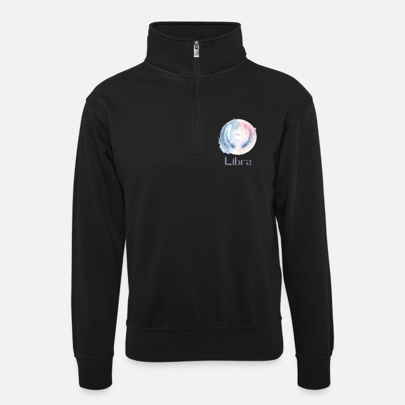 Elegantes Libra Sternzeichen Aquarell Geschenk - Unisex Pullover mit Zip-Kragen - Schwarz