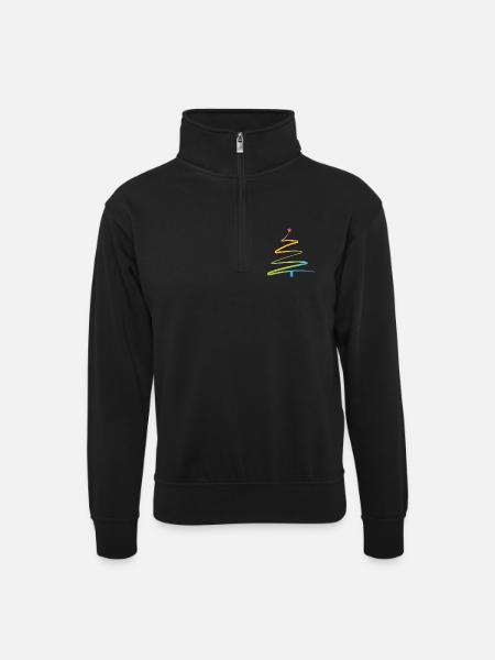 Regenbogen Weihnachtsbaum Aquarell - Unisex Pullover mit Zip-Kragen - Schwarz