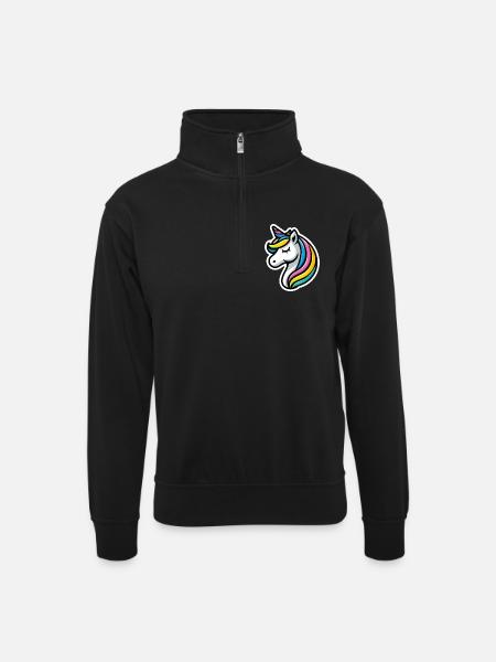 Einhorn Comic schlafend - Unisex Pullover mit Zip-Kragen - Schwarz