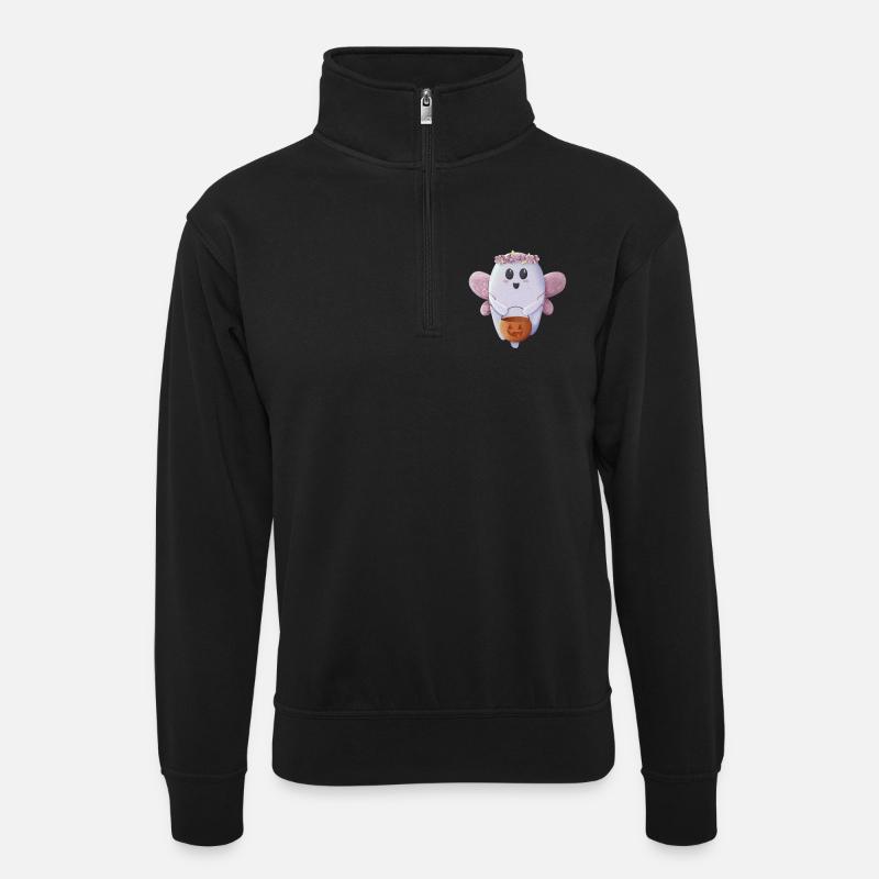 Süßer Geist bereit für Halloween - Unisex Pullover mit Zip-Kragen - Schwarz