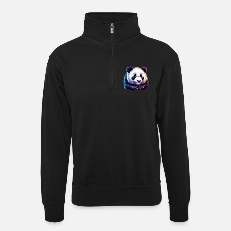 Panda - Unisex Pullover mit Zip-Kragen - Schwarz