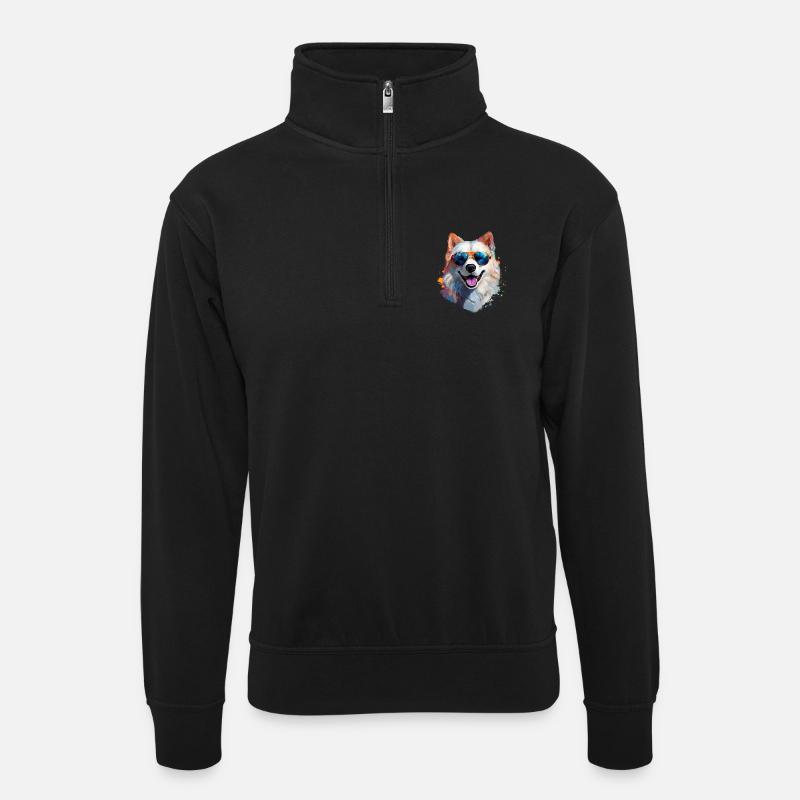 Samojede mit Sonnenbrille - Unisex Pullover mit Zip-Kragen - Schwarz