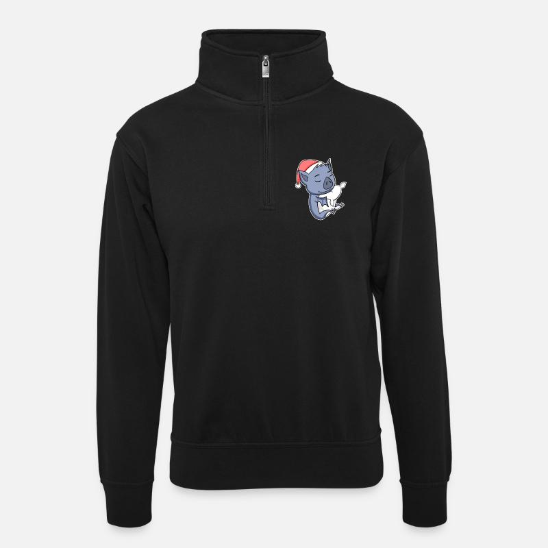 Fledermaus Niedlich Müde Ausschlafen Weihnachten - Unisex Pullover mit Zip-Kragen - Schwarz