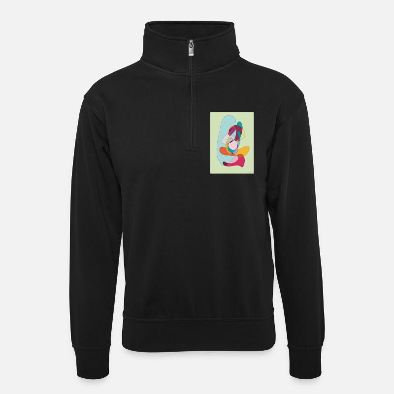 Abstrakte Farbflächen Komposition - Unisex Pullover mit Zip-Kragen - Schwarz