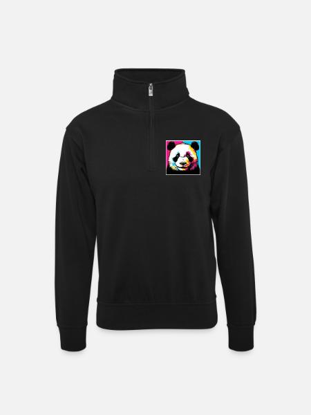 Panda - Unisex Pullover mit Zip-Kragen - Schwarz