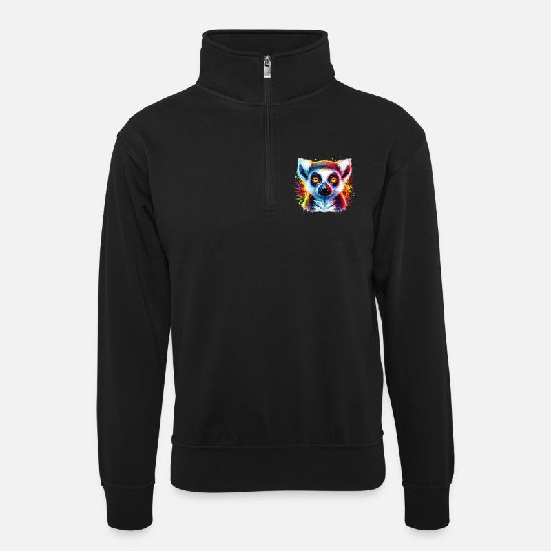 Lemur - Unisex Pullover mit Zip-Kragen - Schwarz