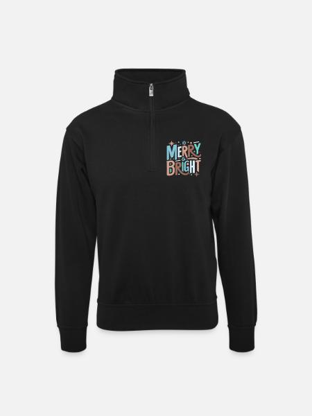 Merry & Bright Festive Typography - Unisex sweater with zip collar - black