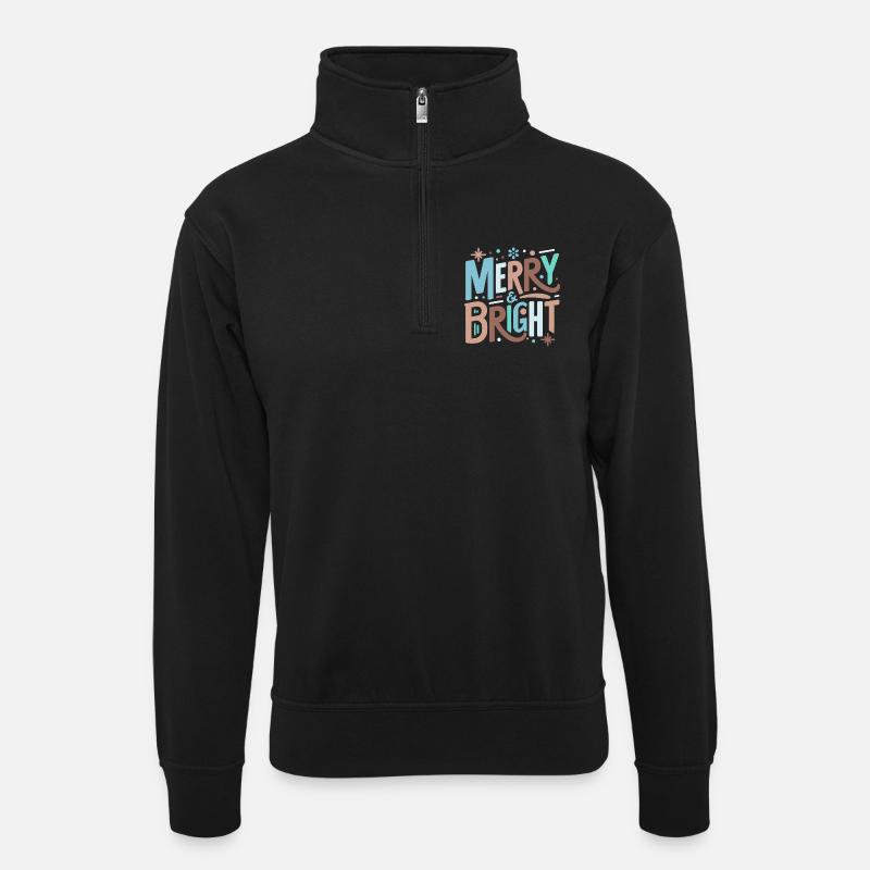 Merry & Bright Festive Typography - Unisex Pullover mit Zip-Kragen - Schwarz