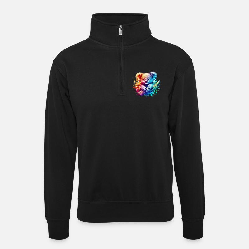 Koala - Unisex Pullover mit Zip-Kragen - Schwarz