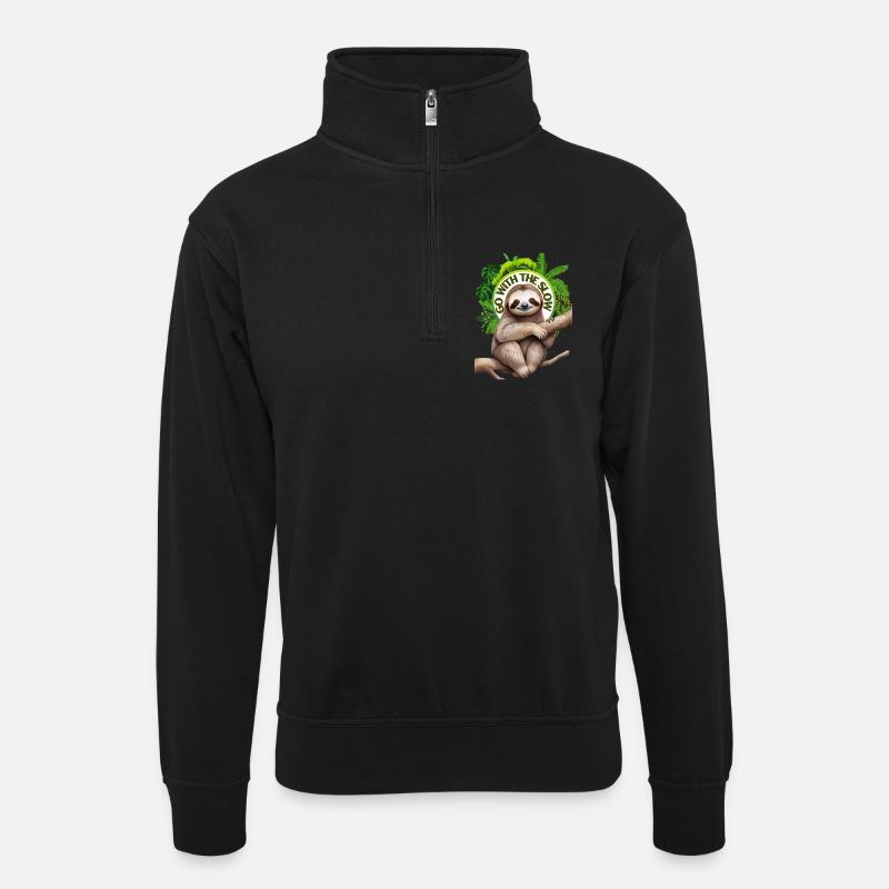 Go with the slow Sloth - Unisex sweater with zip collar - black