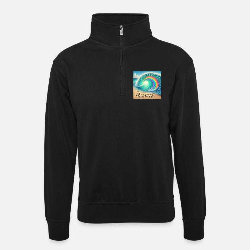 Wellenreise Regenbogenwirbel - Unisex Pullover mit Zip-Kragen - Schwarz