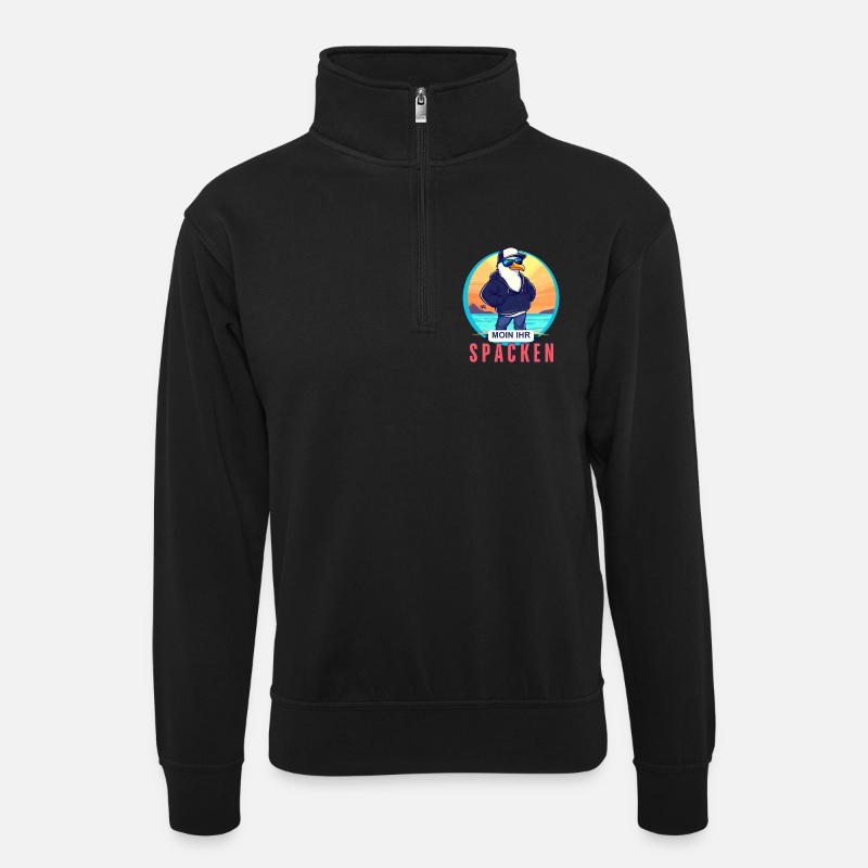 MOIN IHR SPACKEN! - Unisex Pullover mit Zip-Kragen - Schwarz
