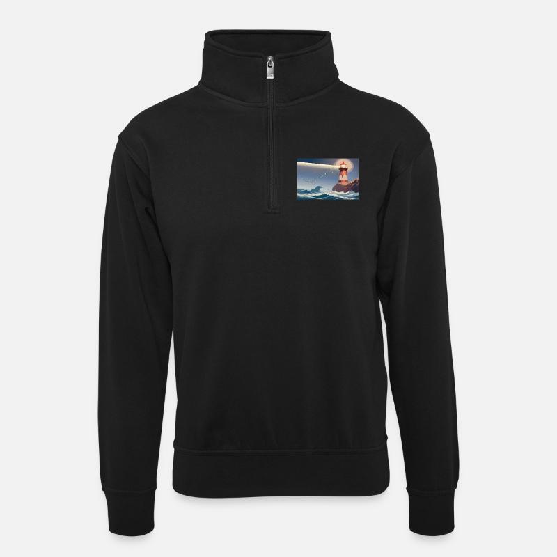Leuchtturm bei Nacht - Unisex Pullover mit Zip-Kragen - Schwarz