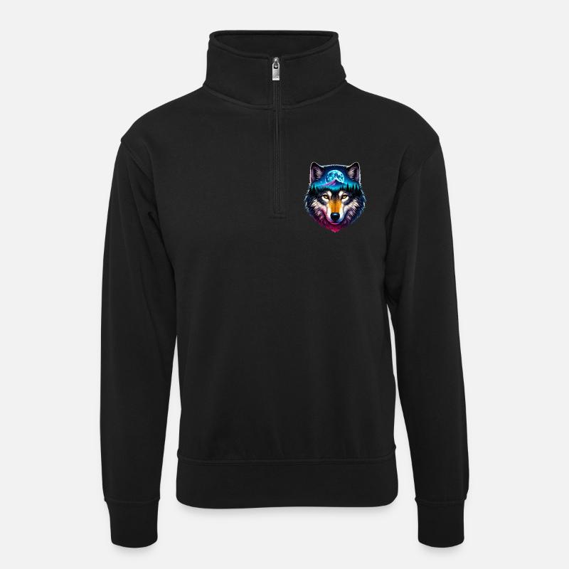 Wolf - Unisex Pullover mit Zip-Kragen - Schwarz