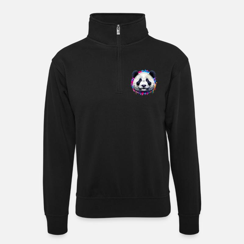 Panda - Unisex Pullover mit Zip-Kragen - Schwarz