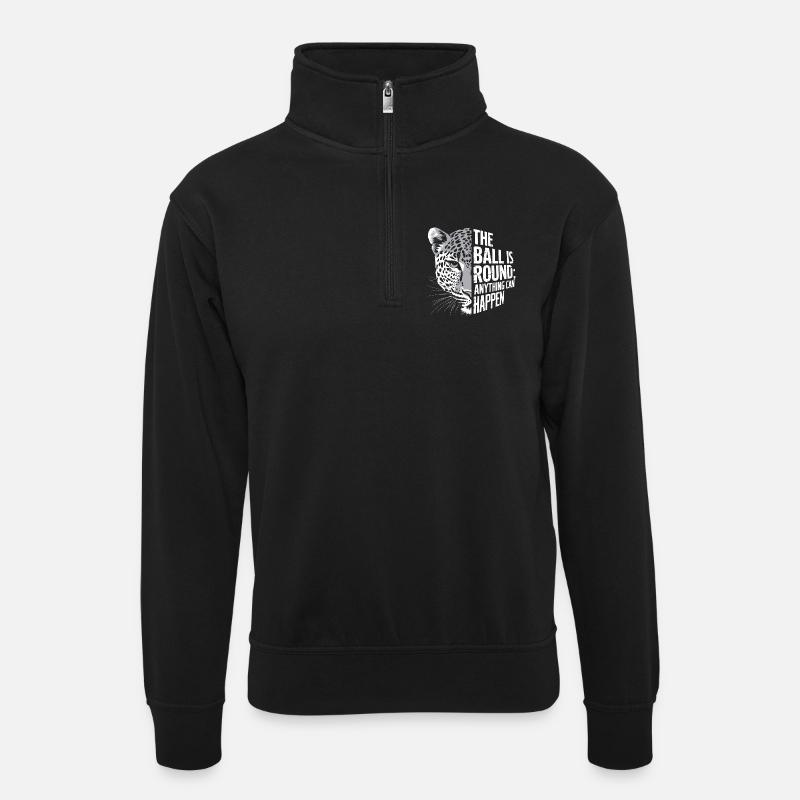 Der Ball ist rund, Leopard - Unisex Pullover mit Zip-Kragen - Schwarz