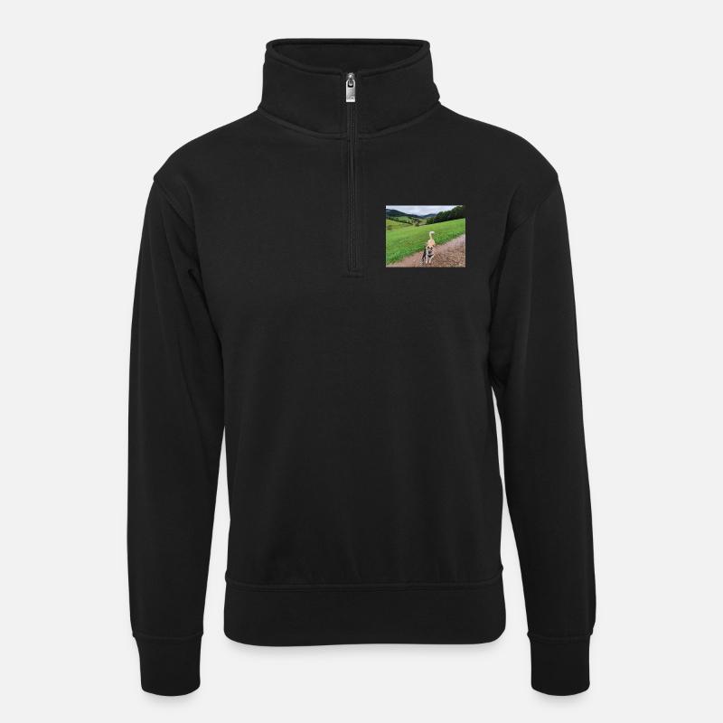 Atemberaubende Natur mit Hund - Unisex Pullover mit Zip-Kragen - Schwarz