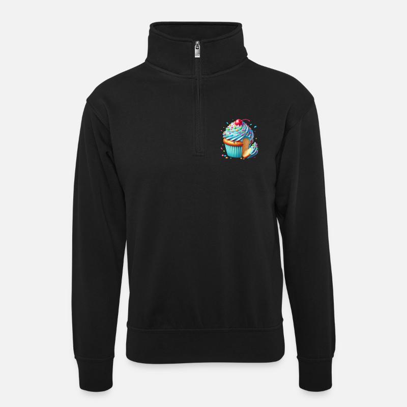 Blauer Cupcake mit bunten Streuseln - Unisex Pullover mit Zip-Kragen - Schwarz