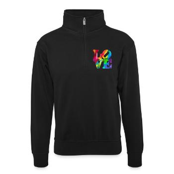 Regenbogen-Graffiti LOVE Burst - Unisex Pullover mit Zip-Kragen - Schwarz - Vorne