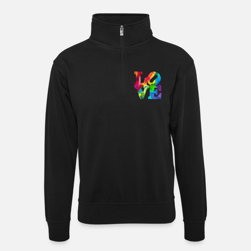 Regenbogen-Graffiti LOVE Burst - Unisex Pullover mit Zip-Kragen - Schwarz