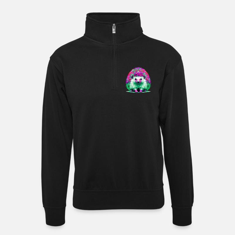 Igel - Unisex Pullover mit Zip-Kragen - Schwarz
