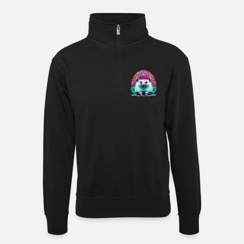 Igel - Unisex Pullover mit Zip-Kragen - Schwarz