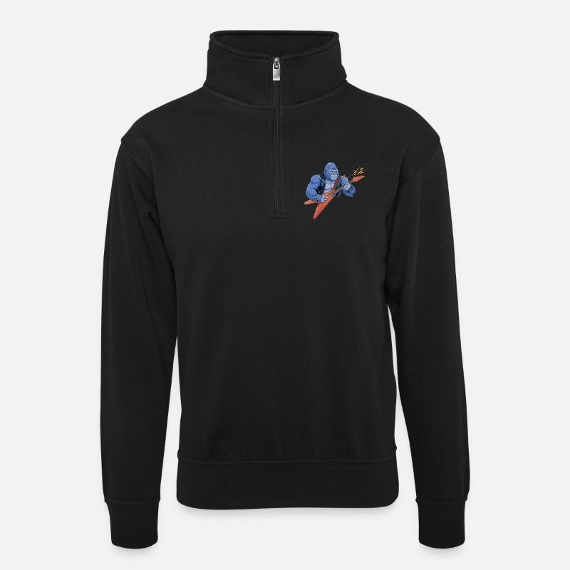 Rockin' Gorilla - Unisex Pullover mit Zip-Kragen - Schwarz