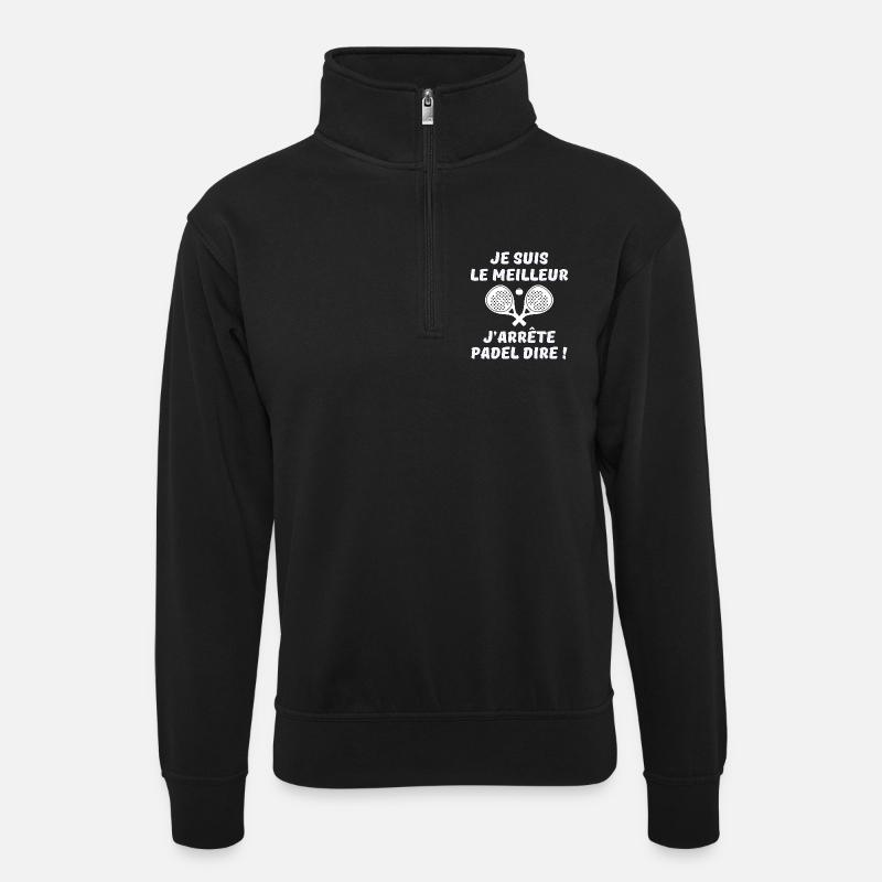 Padel, Padelschläger, Padel-Fan - Unisex Pullover mit Zip-Kragen - Schwarz