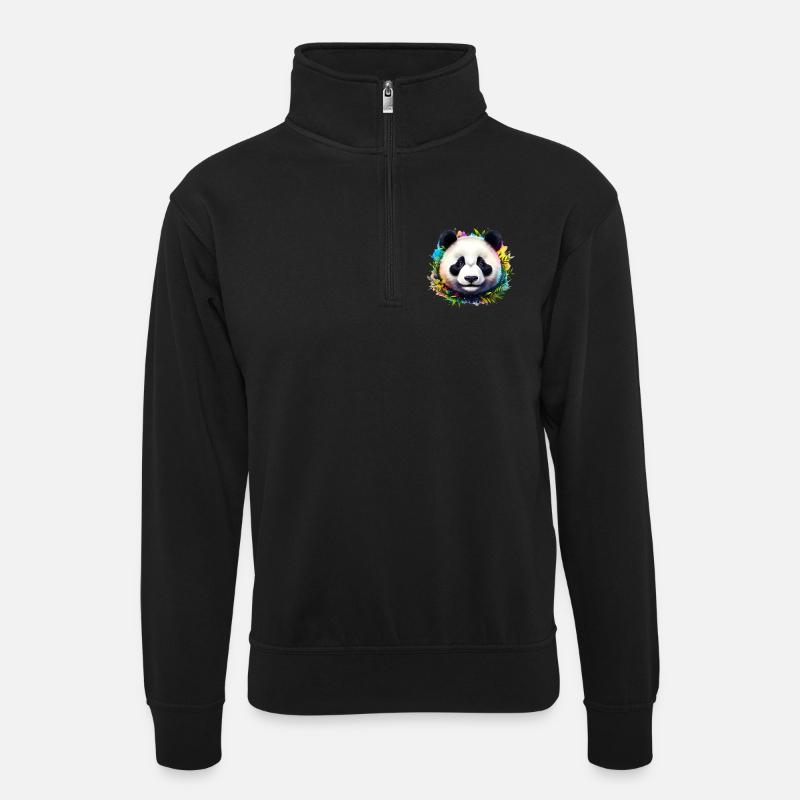 Panda - Unisex Pullover mit Zip-Kragen - Schwarz