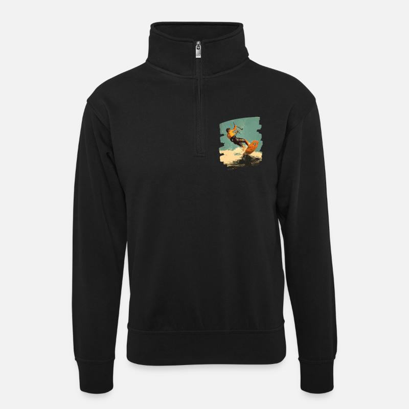 Kitesurfer - Unisex Pullover mit Zip-Kragen - Schwarz