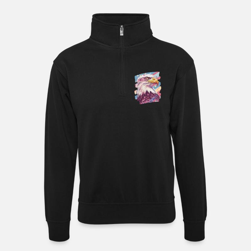 Amerikanische Flagge mit Adler - Unisex Pullover mit Zip-Kragen - Schwarz