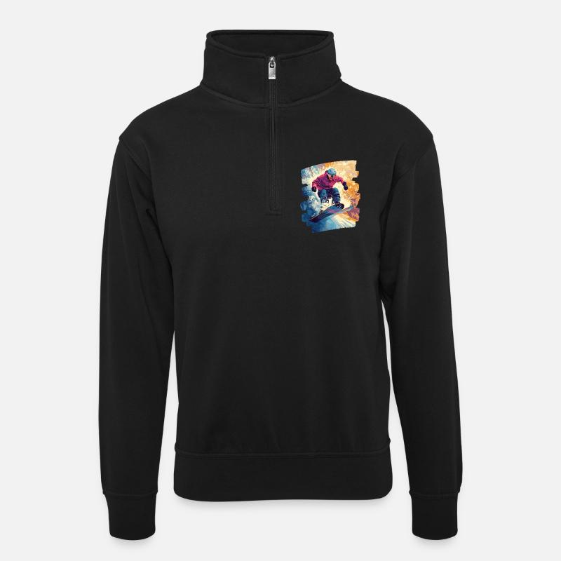 Snowboarder Pulverschnee - Unisex Pullover mit Zip-Kragen - Schwarz