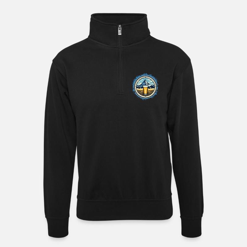 Berg- und Bierabenteuer Design - Unisex Pullover mit Zip-Kragen - Schwarz